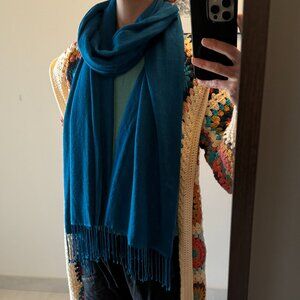 Silk & Cashmere Wool Turquoise Blue Soft Scarf Tassles St.Michael Vintage